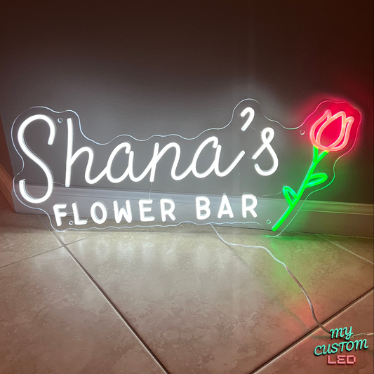 Flower Bar Name LED Neon Sign for Bridal Shower