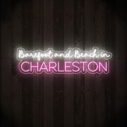Custom City Barefoot and Beach LED Neon Sign, Beach Theme Neon Sign