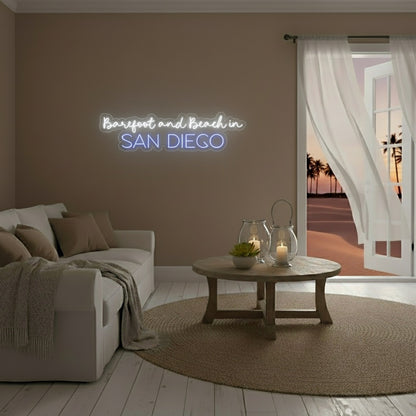 Custom City Barefoot and Beach LED Neon Sign, Beach Theme Neon Sign